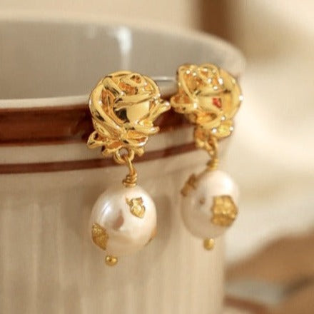 Rose Flower Gold Foil Earrings - Zafari Studio Jewelry